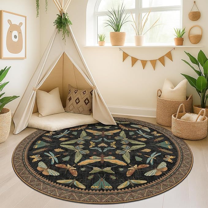 Hazo Haus Washable Black 6ft Round Area Rugs