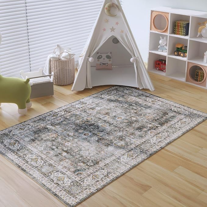 Rugcomf Bedroom Rug 3x5 Rug Washable Area Rug Non Slip Low Pile Small Carpet