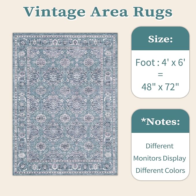 SERISSA Area Rug 4x6 Boho Rugs for Bedroom, Washable Non-Slip Living Room Rugs