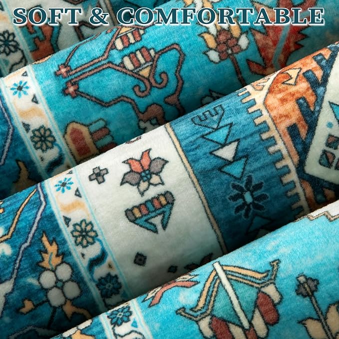 SERISSA 4x6 Boho Bedroom Rug, Washable Non Slip Vintage Blue Area Rugs