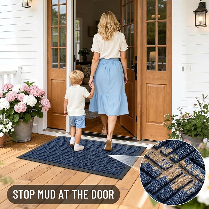 OLANLY Front Door Mat Outside Entrance 33x21, Heavy Duty Sturdy Natural Rubber