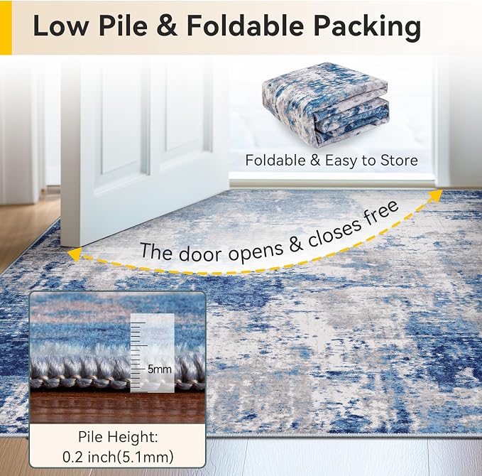 RELEANY Washable Area Rugs Square 6ft Non-Slip Modern Abstract Soft