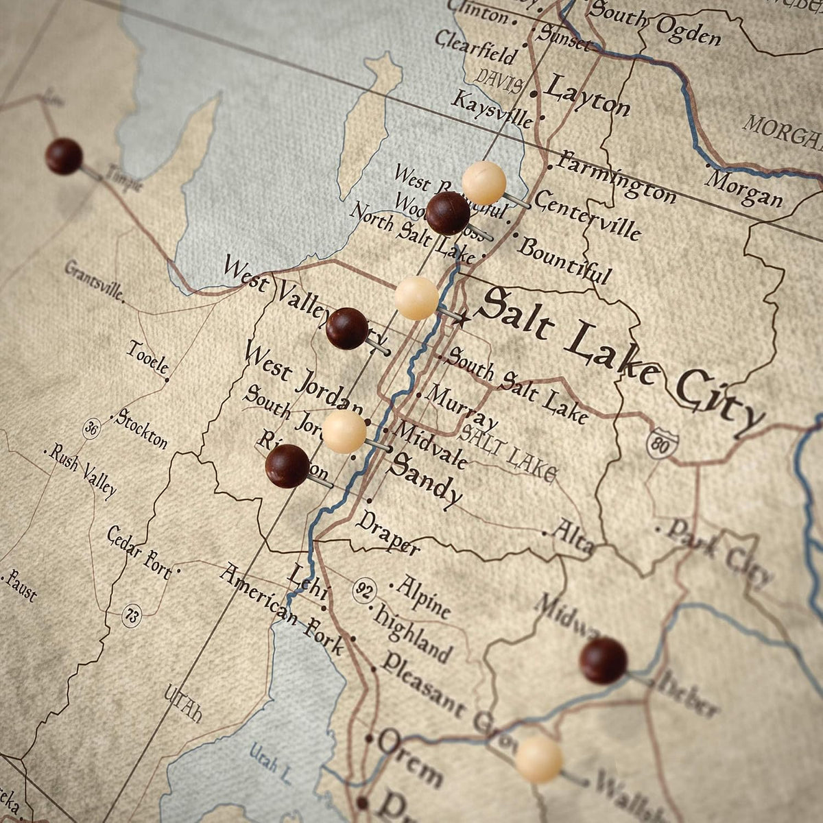 Conquest Maps Push Pin Utah Map Board - With Push Pins to Mark Utah Travels - Handmade in Ohio, USA - Design: Rustic Vintage