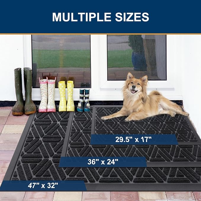 Smiry Front Door Mat Outside Entrance, Heavy Duty Sturdy Natural Rubber Doormat