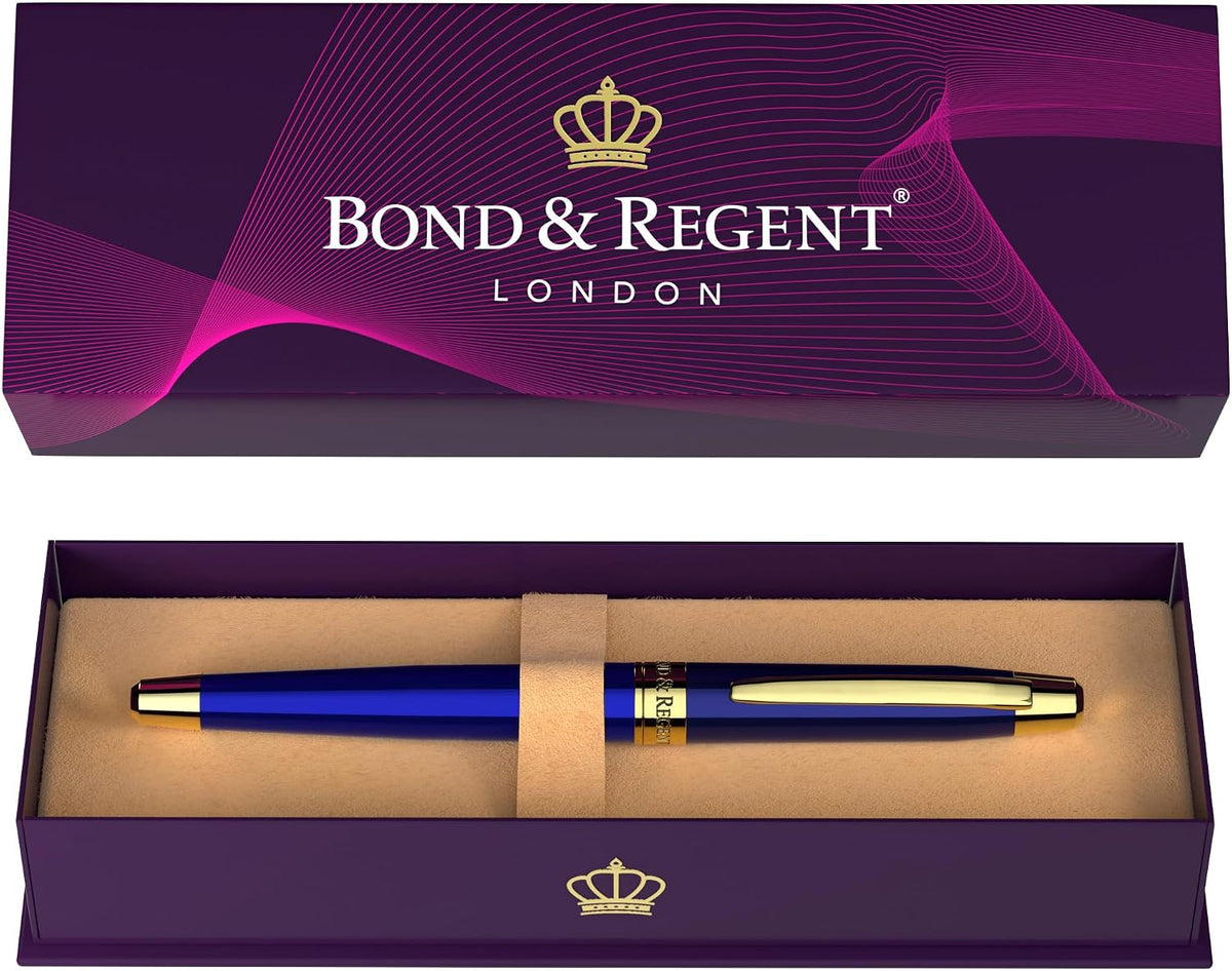 Bond & Regent 24 Karat Gold Luxury Rollerball Pen - Fancy Executive Professional Writing Gift Set for Men & Women, Nice Pens, Royal Blue