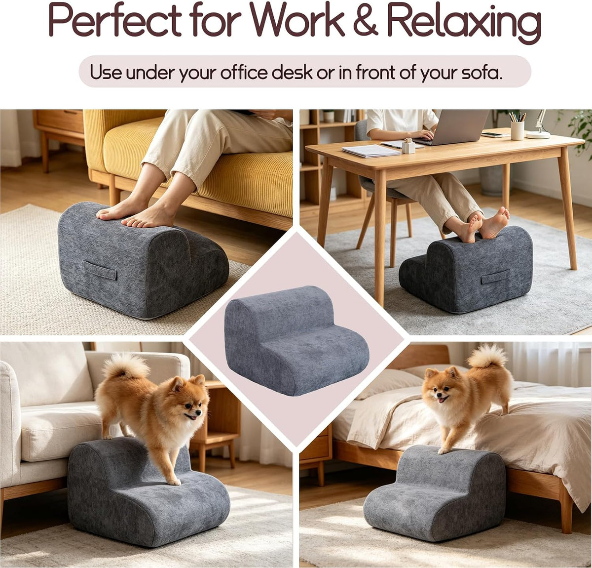 Foot Rest for Under Desk at Work,Ergonomic 2-Height Sponge Foot Stool for Office, Home,Sofa & Gaming Chair, Desk Accessories Footrest Cushion to Support Legs,Relax Ankles & Relieve Pain(A-Khaki)