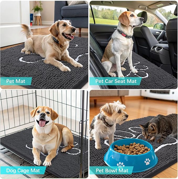 OLANLY Dog Door Mat for Muddy Paws 40x32, Paw Print Design, Absorbs Moisture