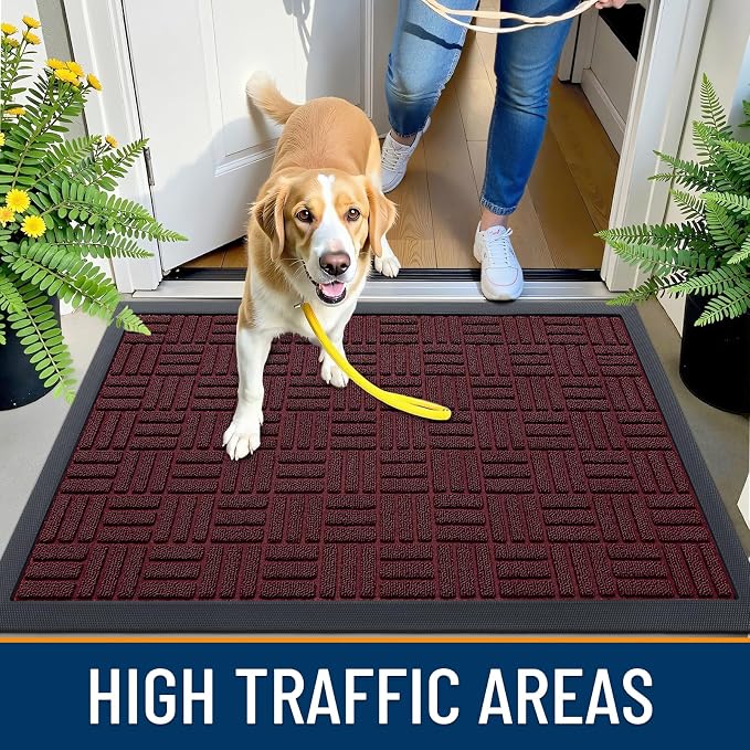 OLANLY Front Door Mat Outside Entrance 59x34, Heavy Duty Sturdy Natural Rubber