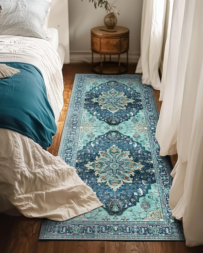 RELEANY Area Rugs Runner 2'x6' Washable Non-Slip, Floral Vintage Distress