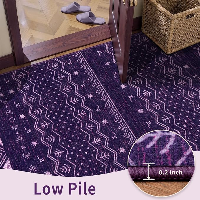 SERISSA 6x9 Area Rugs for Living Room, Washable Non-Slip Purple and White Boho