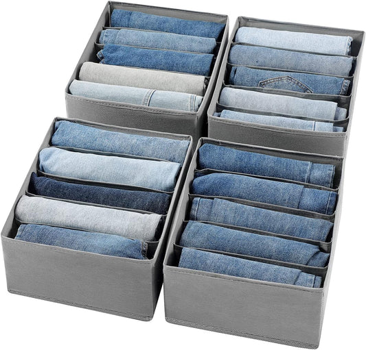 Jeans Drawer Organizers for Clothing, 5 Compartment Wardrobe Storage Box, Washable Clothes Organizer for Folded Clothes, Jeans, Pants, Leggings, t-shirts(Grey)