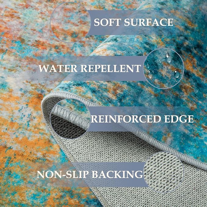 RELEANY Washable Area Rugs Square 8ft Non-Slip Modern Abstract Soft