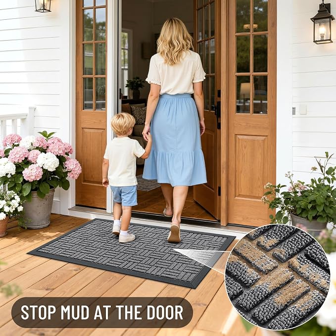 OLANLY Front Door Mat Outside Entrance 33x21, Heavy Duty Sturdy Natural Rubber
