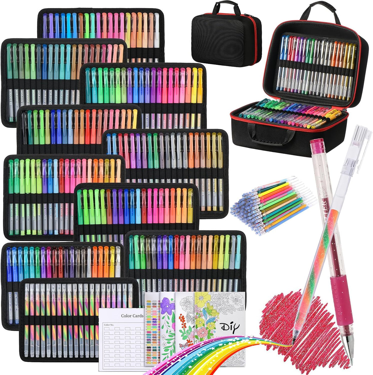 378 Pack Glitter Gel Pens Set,198 Colors Pens Include 180 Colored Gel Pens with 180 Refills,18 Color Color Gel Pen for Adults Coloring Drawing Journaling Scrapbook