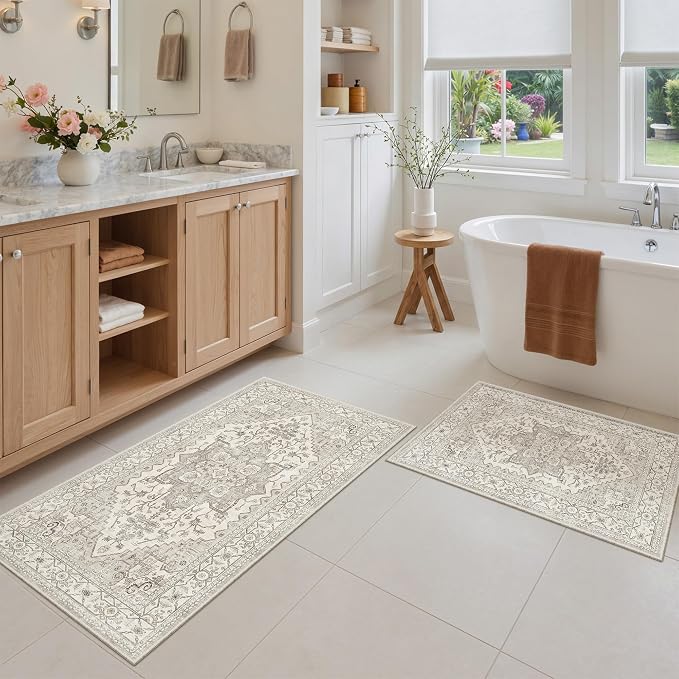 Madane 2-Piece Kitchen Runner Rug Set, Small Area Rug Non-Slip Vintage Door Mat