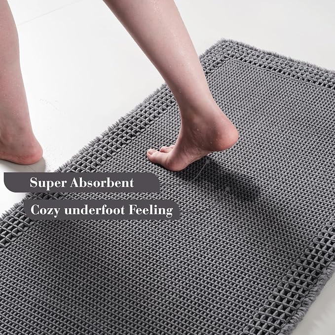 RESARE Waffle Bath Mat for Bathroom, Super Absorbent Bathroom Rugs Non Slip