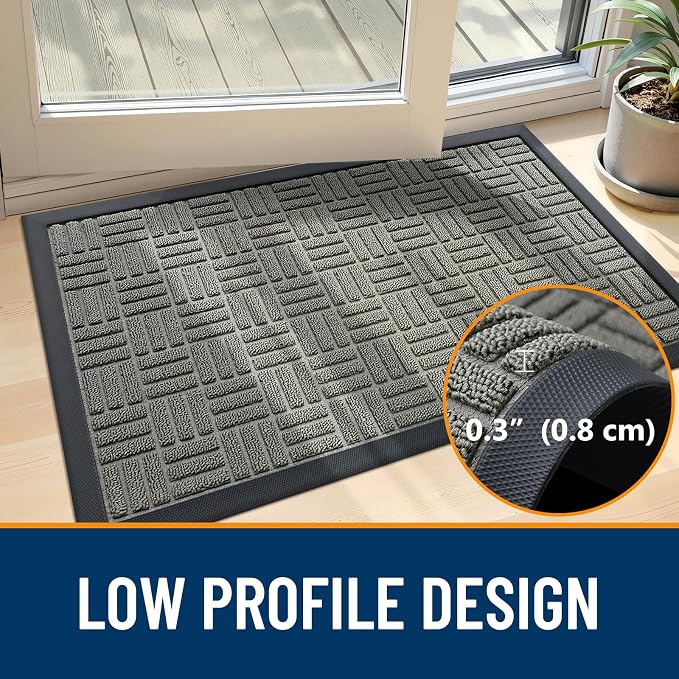 OLANLY Front Door Mat Outside Entrance 35x23, Heavy Duty Sturdy Natural Rubber
