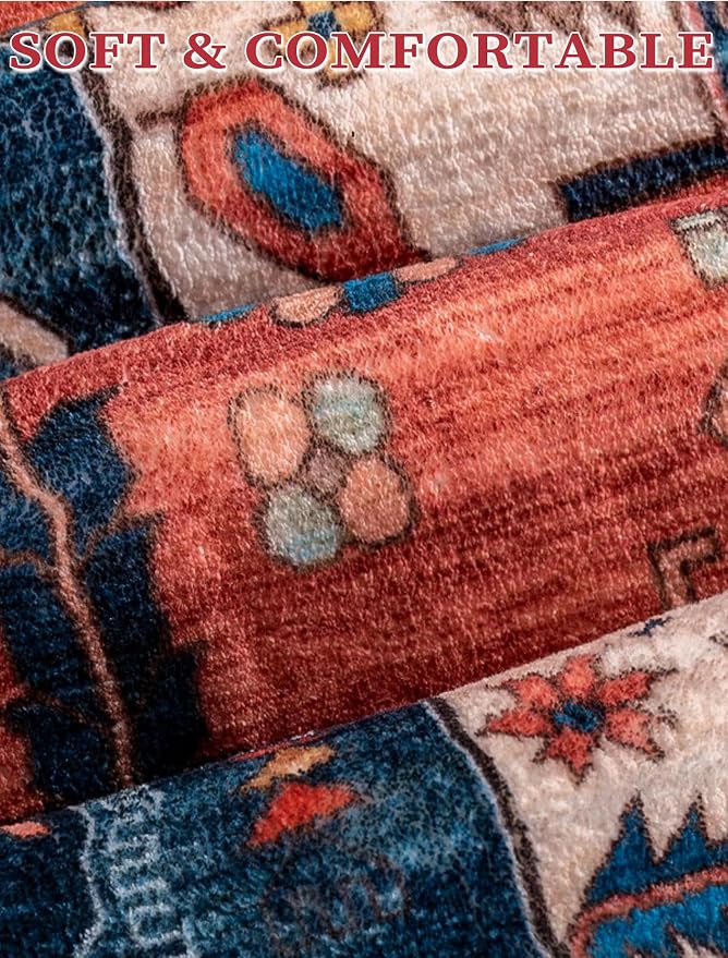 SERISSA Boho Washable Runner Rug, 2x5 Non-Slip Vintage Rust Hallway Kitchen