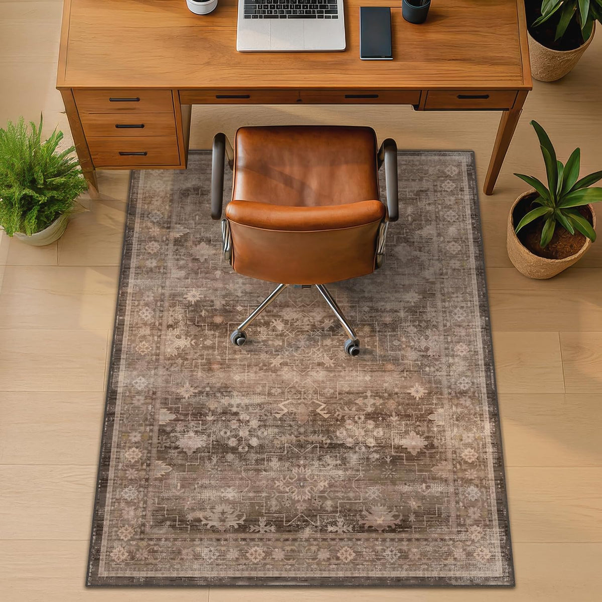 JTJ Desk Chair Mat for Hardwood & Tile Floors, 36" x 48" Vintage Office Rug