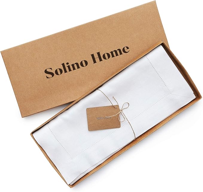 Solino Home Linen White Table Runner 60 Inches - Classic Hemstitch, 100% Pure Linen Coffee Table Runner 14 x 60 Inch Ideal for Dresser Tables - Fall, Halloween, Thanksgiving, Christmas, Holiday
