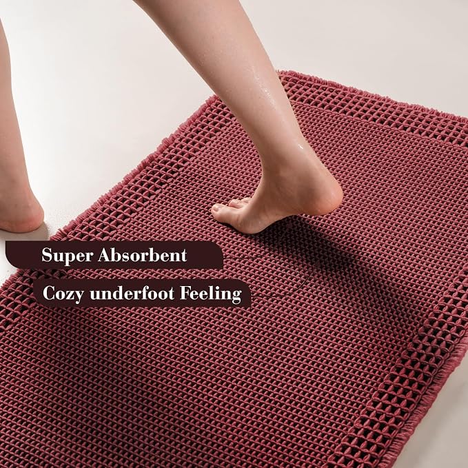 RESARE Waffle Bathroom Runner Rugs, Super Absorbent Bath Mat Non Slip Washable