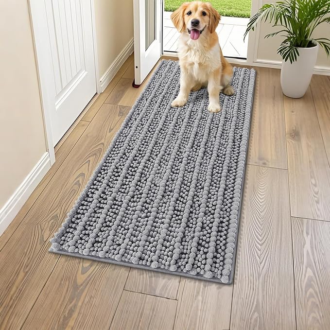 Smiry Dog Door Mat for Muddy Paws 47x17, Absorbent Dirt Trapper, Non-Slip