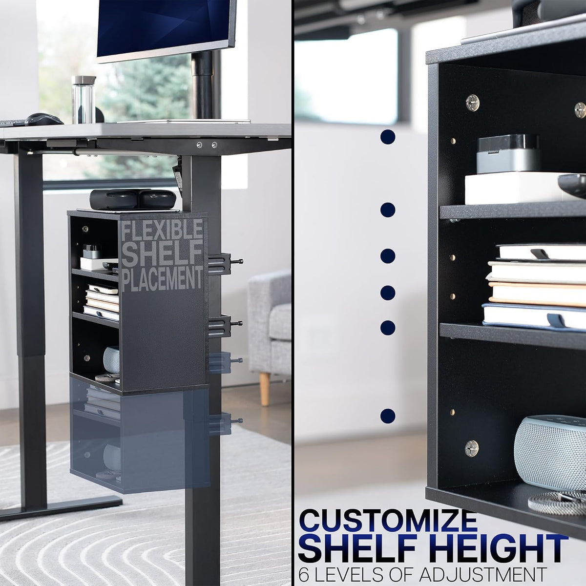 VIVO Black Clamp-on Desk Leg Shelving Unit, Storage Shelves, DESK-SHELF3CL