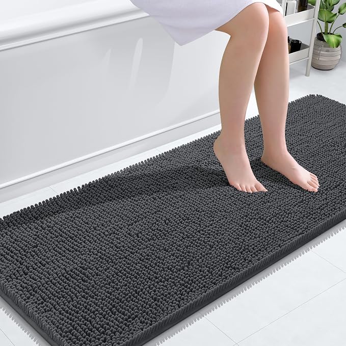 OLANLY Bathroom Runner Rugs 59x24, Soft Absorbent Chenille Bath Rugs, Rubber