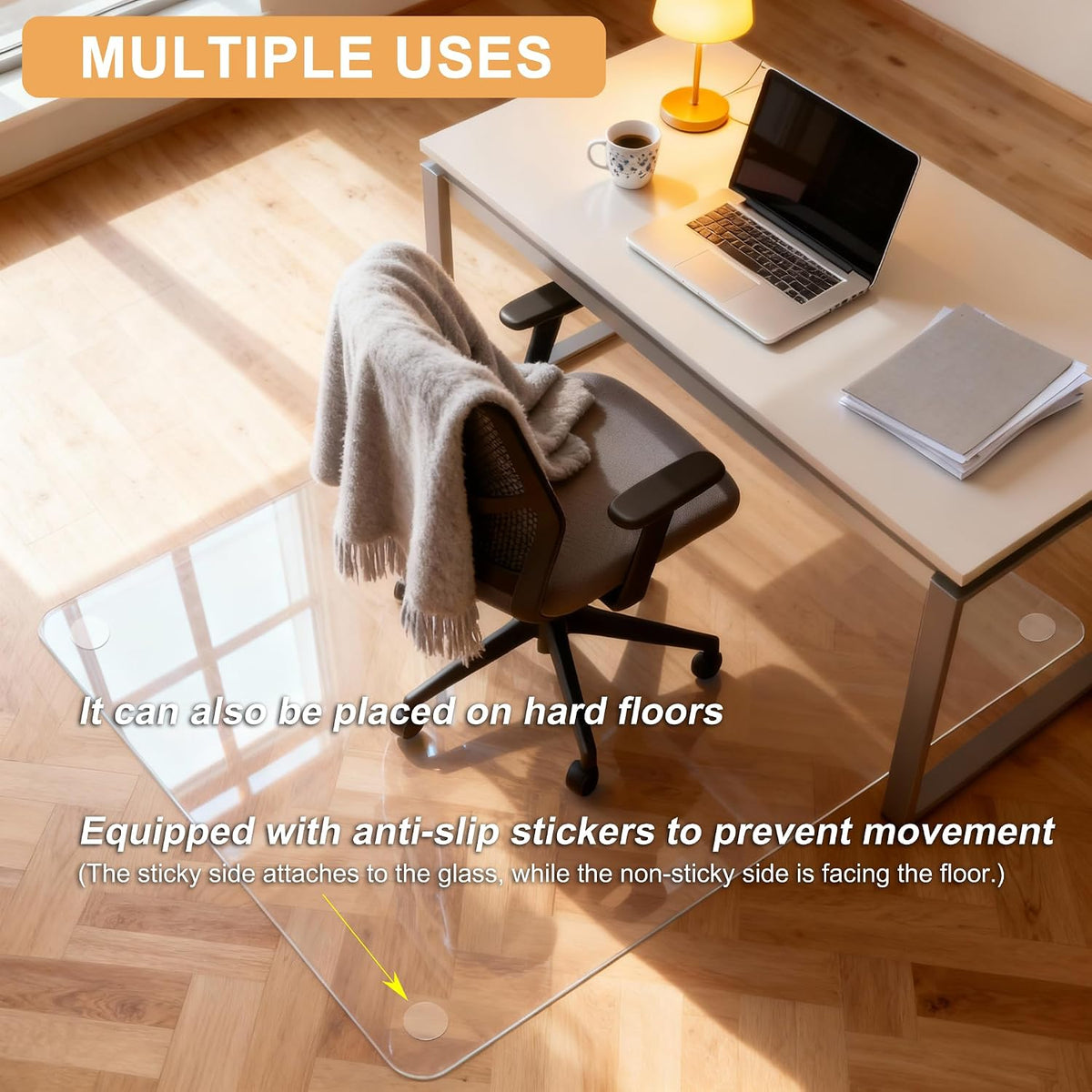 Azadx Tempered Glass Chair Mat for Carpet 36" x 48" Heavy Duty Chair Mat