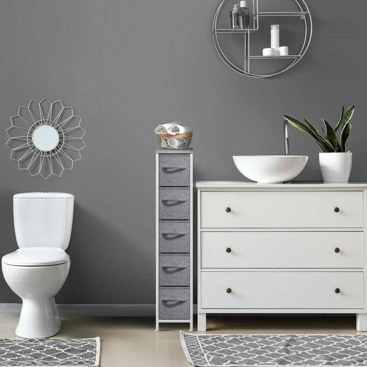 Sorbus 5-Drawer Narrow Dresser for Bedroom (Gray)