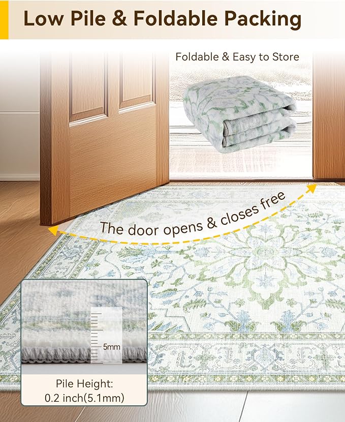 RELEANY Area Rugs Square 4ft Washable Non-Slip, Floral Vintage Distress