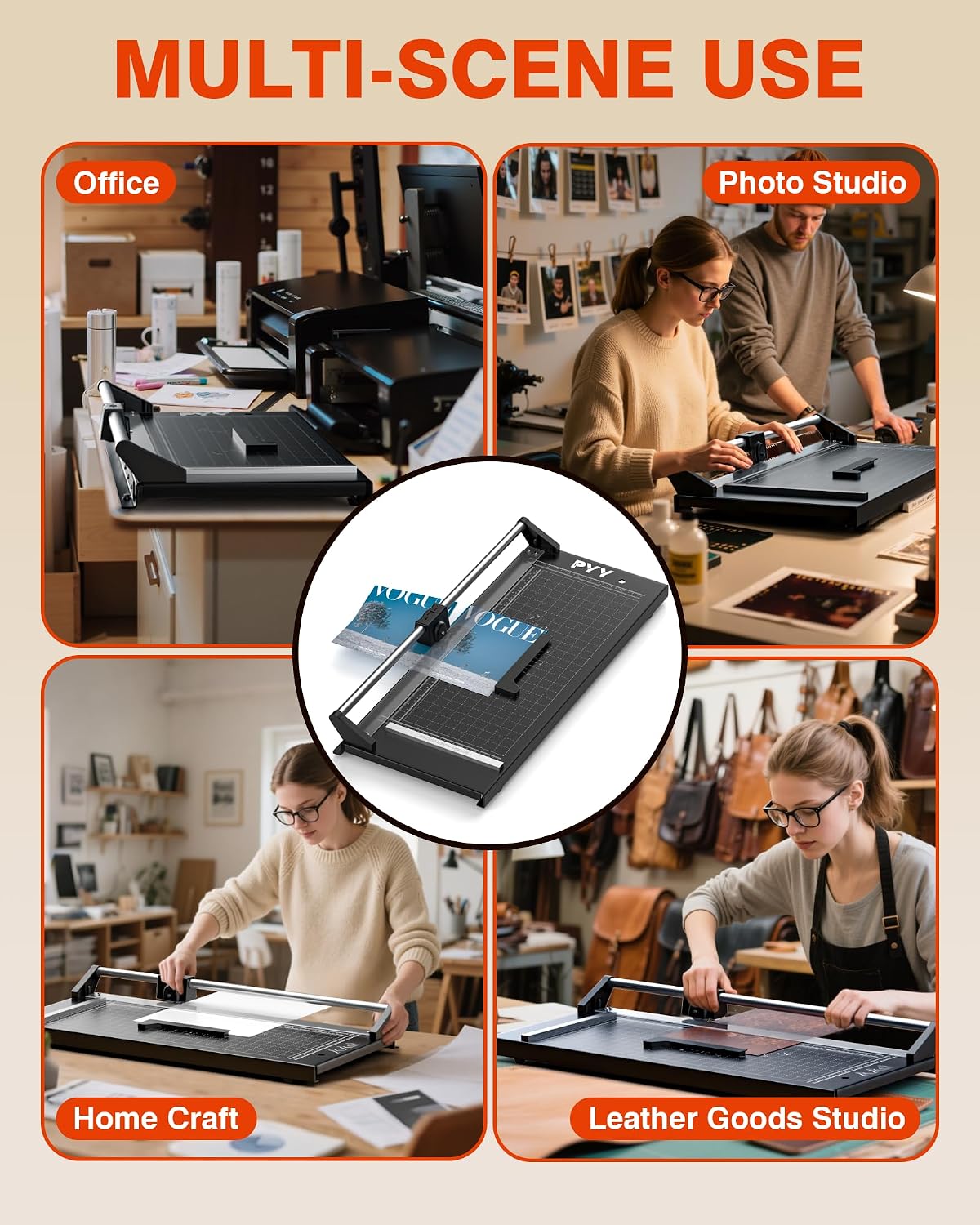 PYY Rotary Paper Cutter - Large Paper Cutter, 24 Inch Heavy Duty Trimmer with Self-Sharpening Blade & Measurement Grid for Cardstock, Posters, Photos - Studio & Office Use