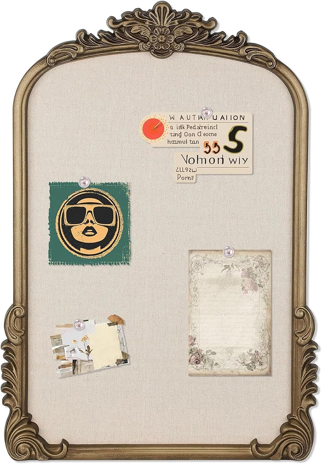 Arch Fabric Pin Board, 19" x 27" Vintage Bulletin Board with Gold Frame