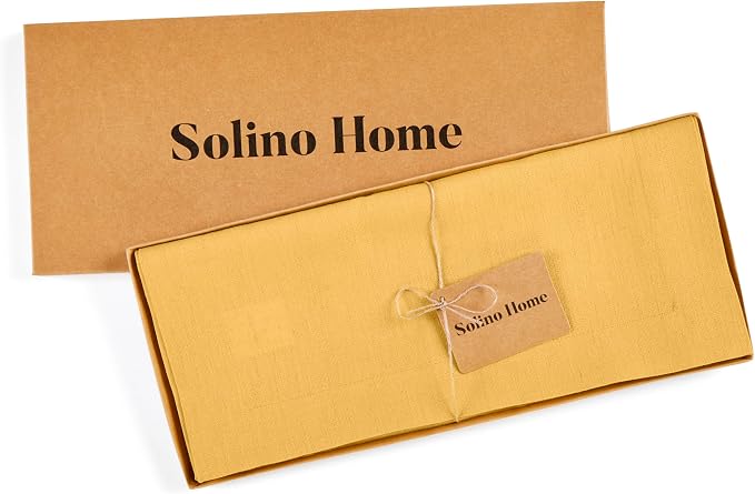 Solino Home 100% Pure Linen Table Runner Mustard Yellow, Fete 14 x 108 in |