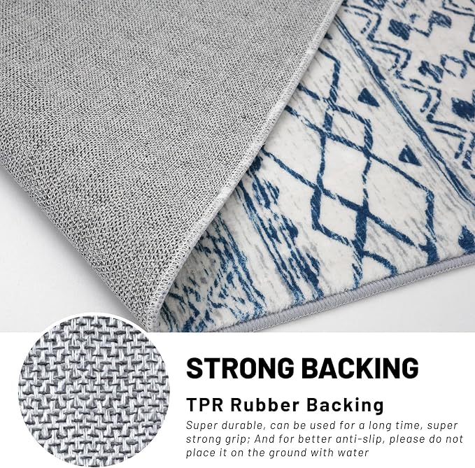 KUTA Moroccan Area Rugs, 2x3 Blue White Entryway Rug Non-Slip Washable Small