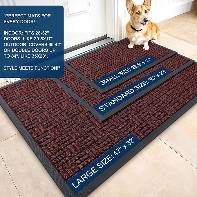 OLANLY Front Door Mat Outside Entrance 59x23, Heavy Duty Sturdy Natural Rubber