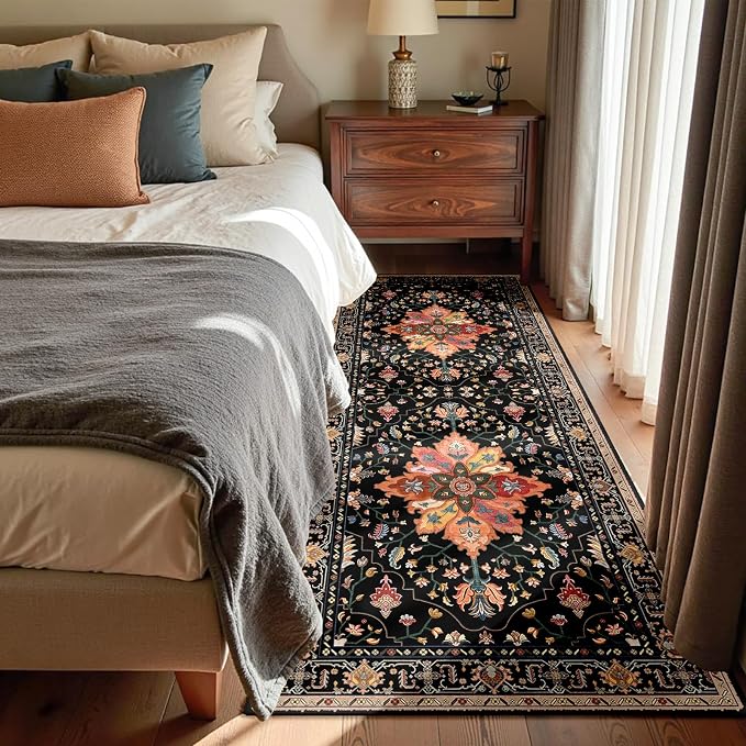 RELEANY Area Rugs Runner 3'x8' Washable Non-Slip, Floral Vintage Distress