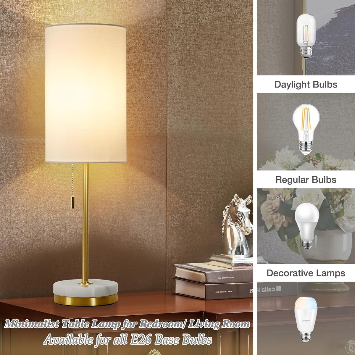 Luvkczc 18" Desk Lamp & Table Lamp Set of 2, Bedside Lamps with Marble Base