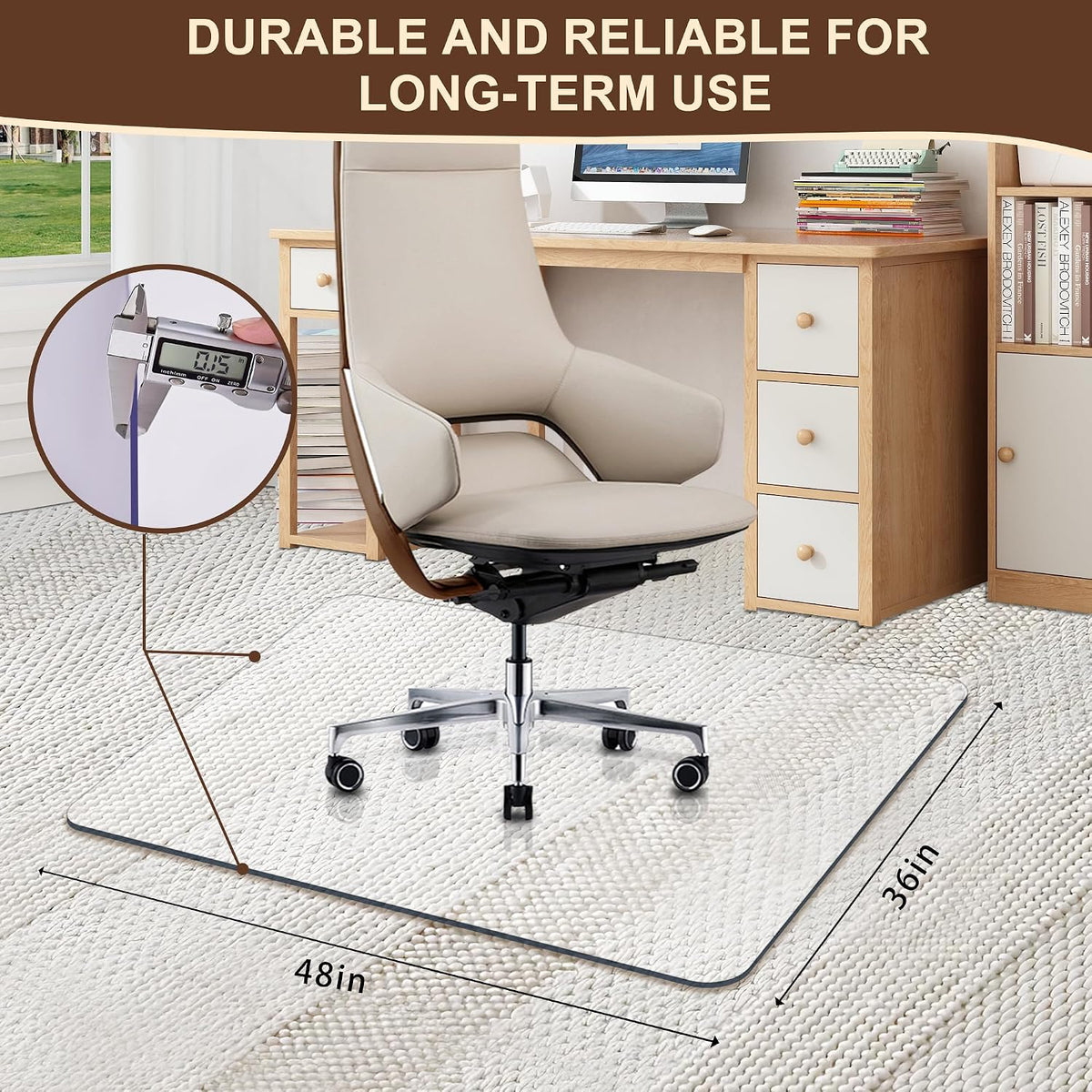 [Upgraded Version] Office Chair Mat for Carpet, 48" x 36" - 0.15" Thick Premium Chair Mats Hard Floor,Odorless, Easy to Clean with 4 Non-Slip Pads for Carpet & Hardwood Floors