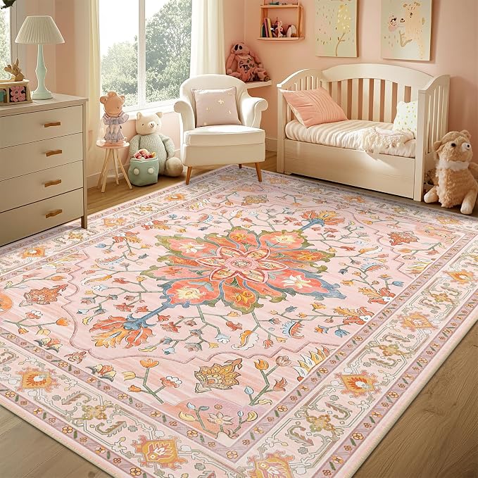 RELEANY Area Rugs 5'x7' Washable Non-Slip, Floral Vintage Distress Medallion