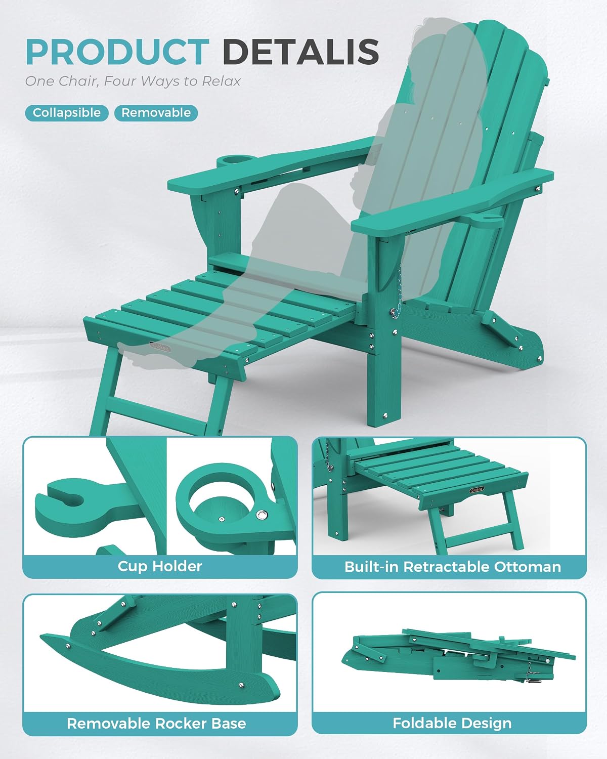 Ciokea Adirondack Rocking Chair with Footrest (Lake Blue)