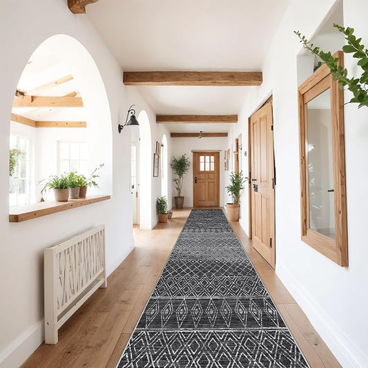 Moroccan 2'6"x12' Hallway Runner Rug: Washable Non Slip Bedroom Rugs