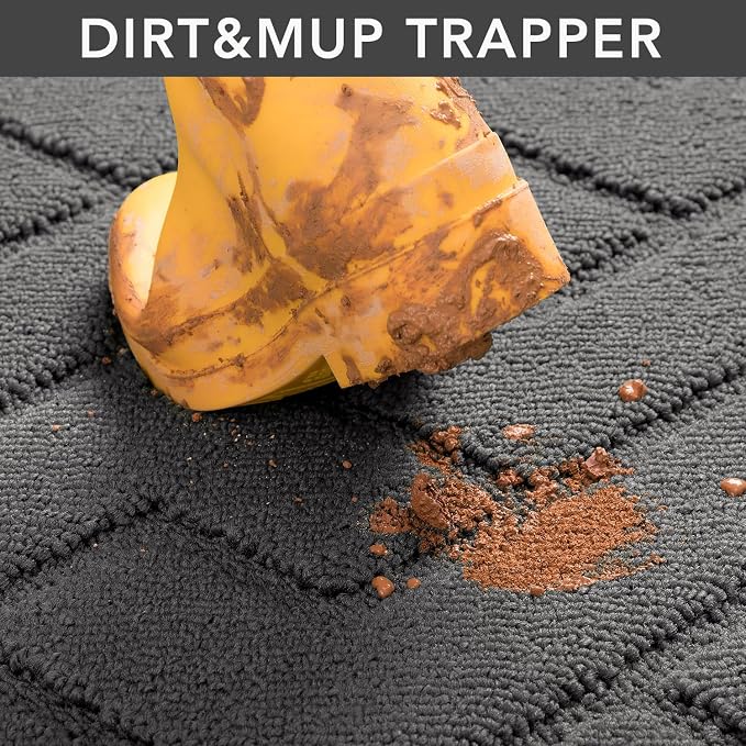 hicorfe Door Mat Indoor Entrance, TPR Backing Dirt Trapper Front Door Mat