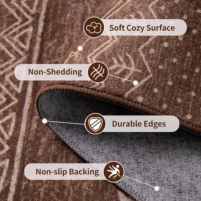 SERISSA 2x4 Rugs for Entryway, Washable Non-Slip Coffee Brown Small Runner Rug