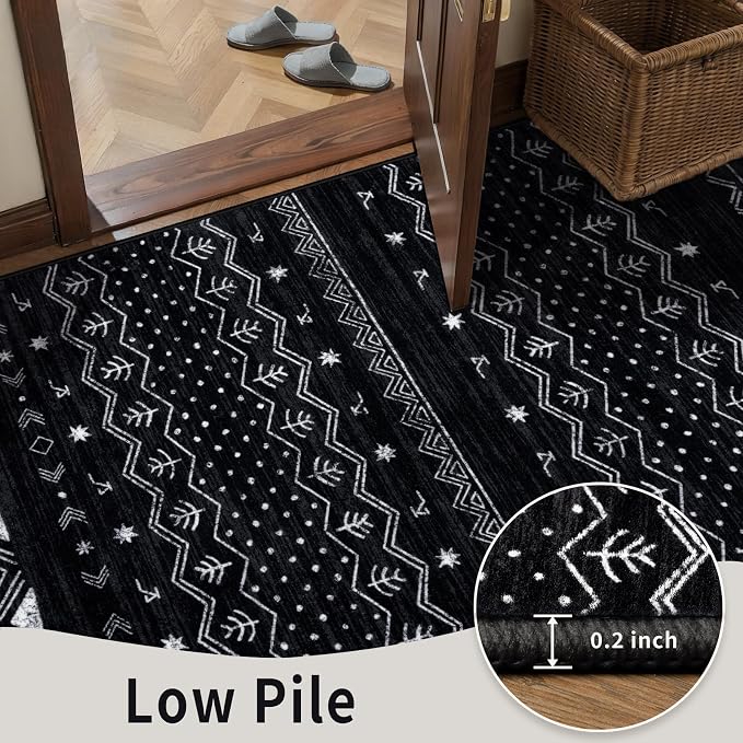 SERISSA 4x6 Area Rugs for Living Room, Washable Non-Slip Black and White Boho