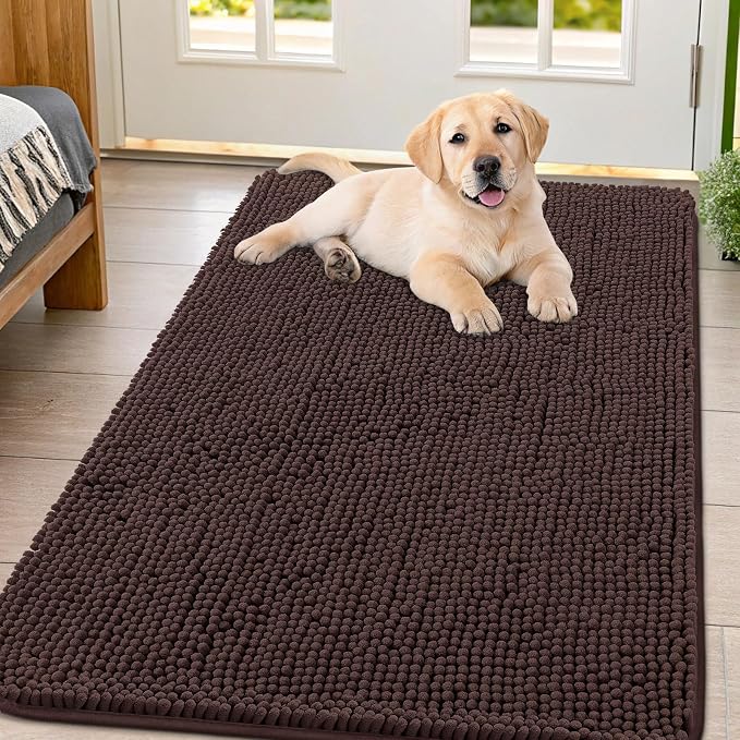 Smiry Dog Door Mat for Muddy Paws 54x32, Absorbent Dirt Trapper, Non-Slip