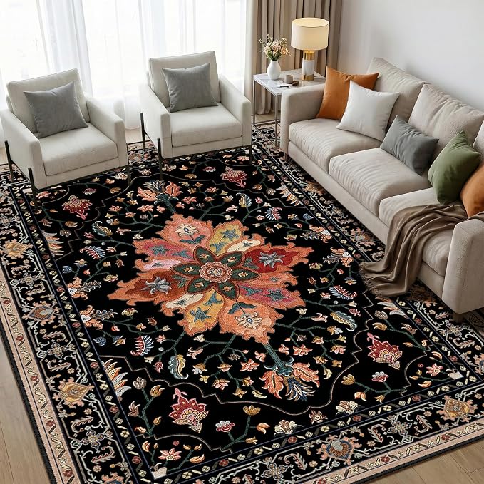 RELEANY Area Rugs 5'x7' Washable Non-Slip, Floral Vintage Distress Medallion