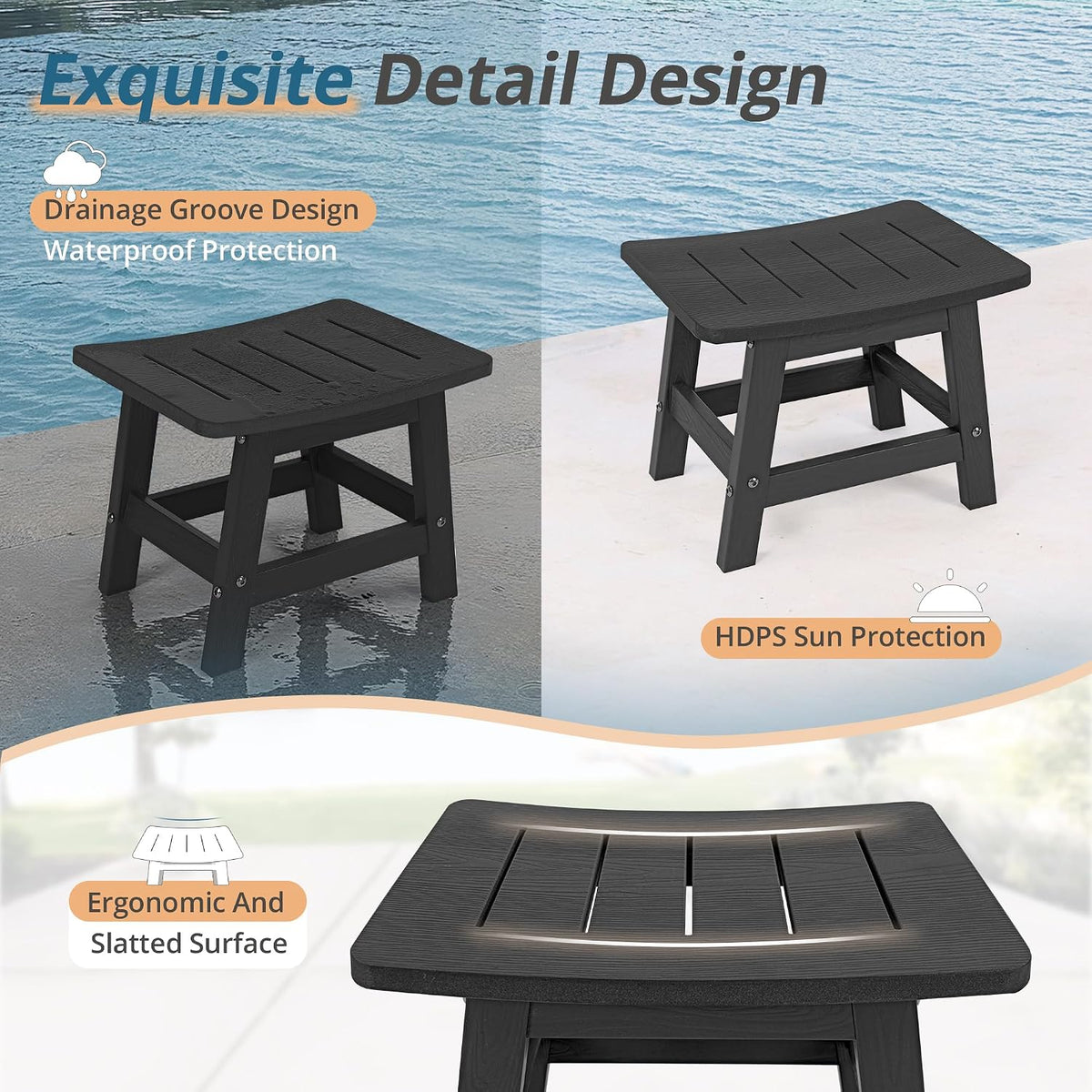 LUE BONA Outdoor Adirondack Ottomans, Footrest Footstool Set of 2, Outdoor Foot Rest for Patio, HDPS All Weather Waterproof Footrest Footstool for Adirondack Chair, Black