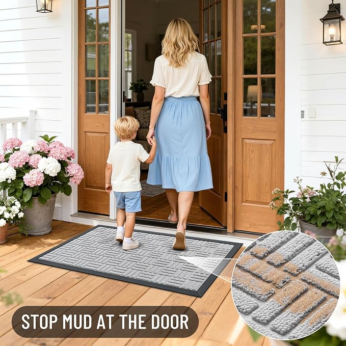 OLANLY Front Door Mat Outside Entrance 29.5x17, Heavy Duty Sturdy Natural