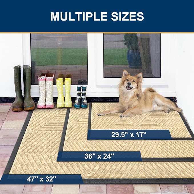 Smiry Front Door Mat Outside Entrance, Heavy Duty Sturdy Natural Rubber Doormat